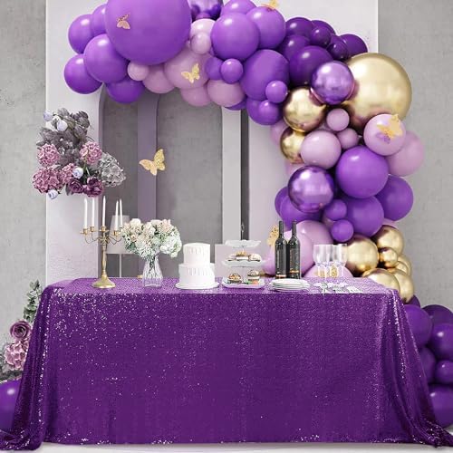 Pufogu 60"x102" Purple Sequin Tablecloth Rectangular Glitter Purple Table Cloths for Birthday Wedding Bridal Baby Shower Party Decorations by Pufogu
