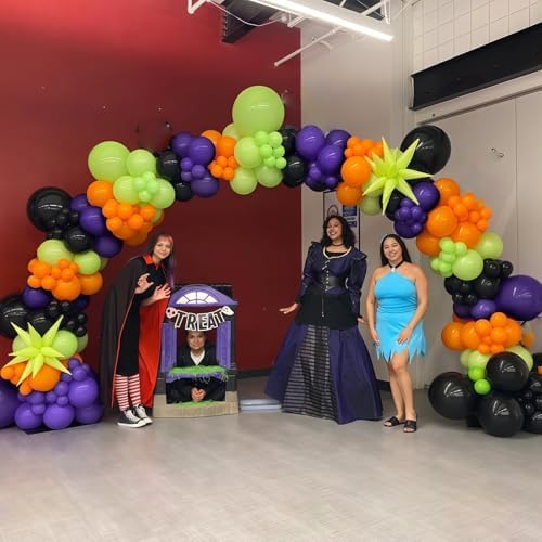 Halloween Balloon Arch Garland Kit, Dark Purple Bright Light Lime Green Orange White Eyeball Balloons with 3D Bat Pumpkin Spider Ghost Foil Balloon for Halloween Spooky Indoor Outdoor Party Decoration - Image 7