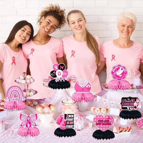 JULMELON 8PCS Breast Cancer Awareness Decorations, Pink Ribbon Centerpieces - Image 5