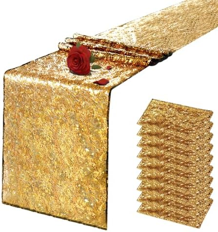 10 Packs 12 x 72 inches Black Gold Sequin Table Runner by VHH