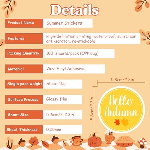 OHOME Fall Stickers | 100 PCS Thanksgiving Stickers for Kids - Vinyl Thanksgiving Games Toys Gifts Activities Essentials Party Favors Supplies - Friendsgiving Crafts Bulk for Classroom Home - Image 6