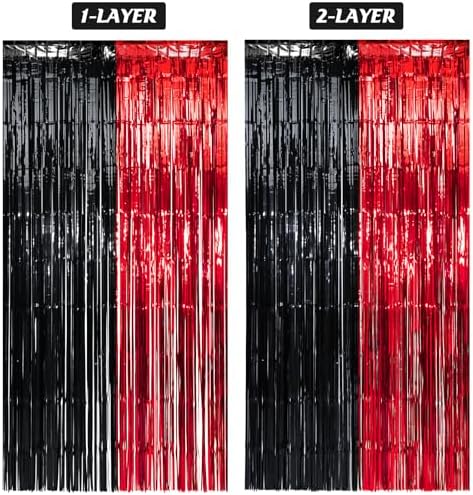 6 Pack 3.3Ft x 6.6Ft Graduation Foil Fringe Curtain Backdrop Decorations, Red Black Metallic Tinsel Foil Streamers Curtain Photo Booth Background for Graduation Prom Wedding Birthday Party Decorations - Image 5