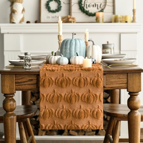 Artoid Mode Caramel Soft Faux Fur Pumpkins Fall Table Runner 13x120 Inch - Image 6
