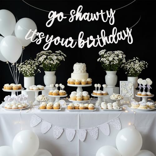 BEISHIDA Glitter White Pre-Strung Go Shawty It's Your Birthday Banner Decor - Image 6