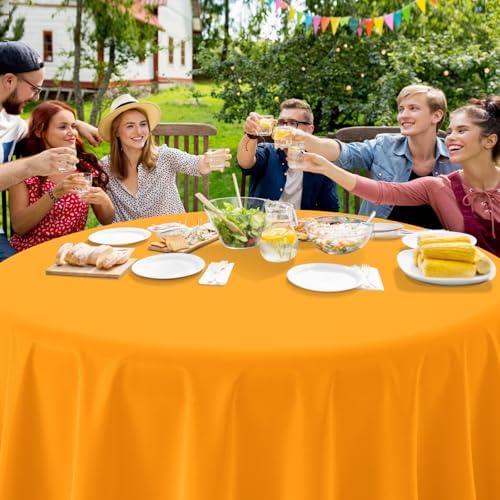 16 Pack Orange Plastic Tablecloths for Round Tables, Premium Decorative Orange Disposable Table Covers for Parties, Round Party Table Cover for Fall Autumn Birthday Thanksgiving Graduation, 84 Inch - Image 6