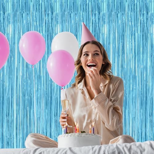 8 Pack Party Decorations, 3.28 FT x 7.05 FT Party Streamer, Metallic Sky Blue Tinsel Backdrop Fringe Curtains Party Decorations, Light Blue Birthday Backdrop Photo Booth Props - Image 5