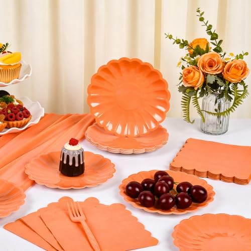 75 Pcs Fall Paper Plates and Napkins, Orange Tableware Set for 25 Guests - Image 3