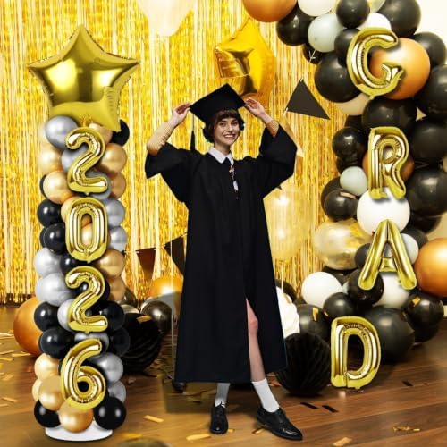 2 Sets Graduation Balloon Column Stand Kits with Balloons 2026 Grad Themed Decoration Navy Blue Balloon Tower Stand Kit for Grad High School & College Celebration Party Decor (Black Gold, 2) - Image 7