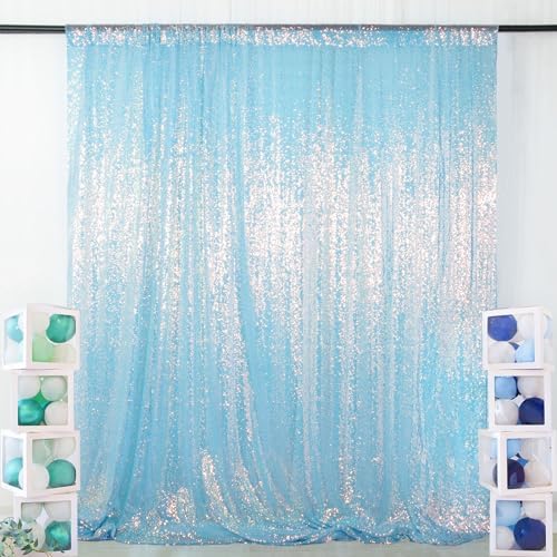 ShinyBeauty Aqua Photo Backdrop 7FTx7FT Sequin Backdrop Iridescent Aqua Mermaid Fabric Sparkle Curtain Photograph Backdrop Blue Birthday Backdrops Wedding Background - Image 2