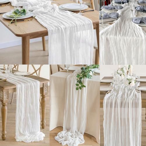 10FT 12 Pack White Cheesecloth Table Runner 20 x 120 Inch Long Rustic Gauze Cheese Cloth Table Runner for Wedding Bridal Baby Shower Table Decorations Boho Fabric Sheer Birthday Party Table Decor - Image 6