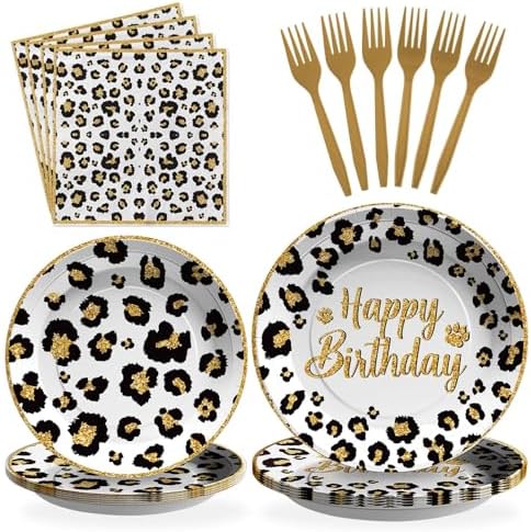 Grencian 96 Pcs Cheetah Print Birthday Party Decorations, Serves 24 by Grencian