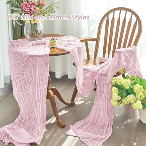 2 Pack Pink Cheesecloth Table Runner for Wedding Birthday Party Home Decor - Image 5