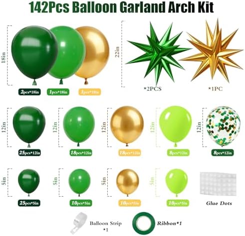 Green and Gold Balloons Arch Kit with Stars Shade Green Balloons - Image 3