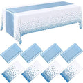 Breling 8 Pack Baby Blue and White Tablecloths and Satin Runners Set by Breling