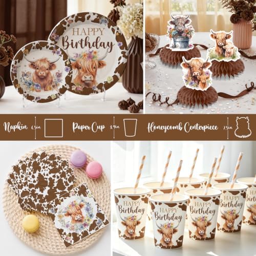 206Pcs Yingoto Brown Cow Birthday Decorations Tableware Set, 25 Serves - Image 5