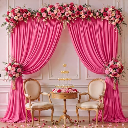 20x10ft Hot Pink Backdrop Curtain Panels for Parties - Wrinkle Free Polyester Photo Curtain Backdrop Wedding Back Drop Fabric Drapes for Party Decorations Background for Photography - Image 6