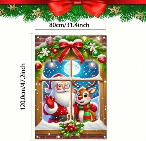 BlissYard Christmas Window Banner Reindeer Santa 31x47 Inch Polyester - Image 5