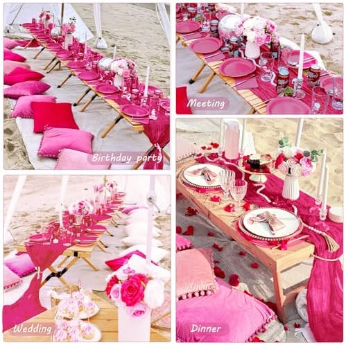 35x120 Inch Hot Pink Cheesecloth Table Runner Bachelorette Party Decor - Image 6