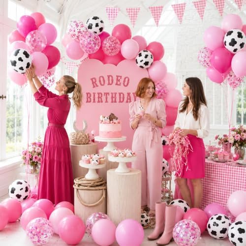 Pink Cow Balloons, Cow Print for Cowgirls Western Rodeo Farm Birthday Party - Image 5