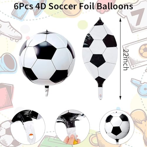 22 Inch 4D Soccer Foil Balloons, 6Pcs Soccer Party Decorations Football Shape Mylar Foil Balloons Sport Decor for Boys Kids Soccer Ball Fans Theme Birthday Party Decorations Supplies - Image 2