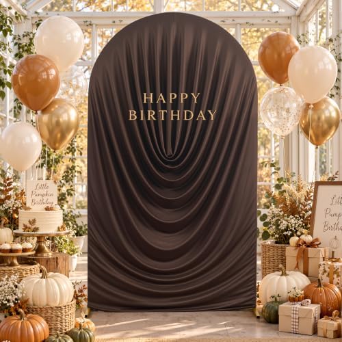 7.2FT Brown Draped Arch Cover, Ruched Ripple Arch Backdrop Cover - Image 2