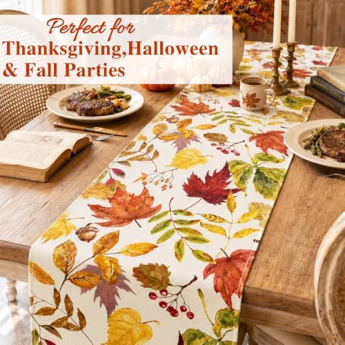 ONFAON Fall Decorations for Home, Fall Maple Leaves Table Runner - Image 4