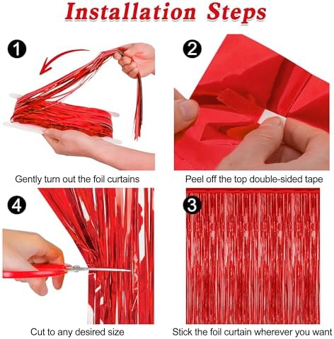 ZATAYE 8 Pack Red Valentines Christmas Foil Curtain Streamer Decorations - Image 3