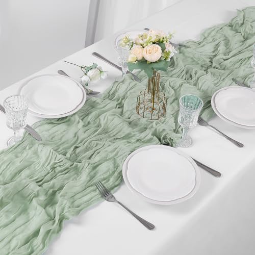 Bailarina 12 Pack Cheesecloth Table Runner 17x108 Inch Long Gauze Cheese Cloth 9ft Wrinkled Sheer Table Runner for Wedding Reception Birthday Party Table Decoration (Sage Green) - Image 6
