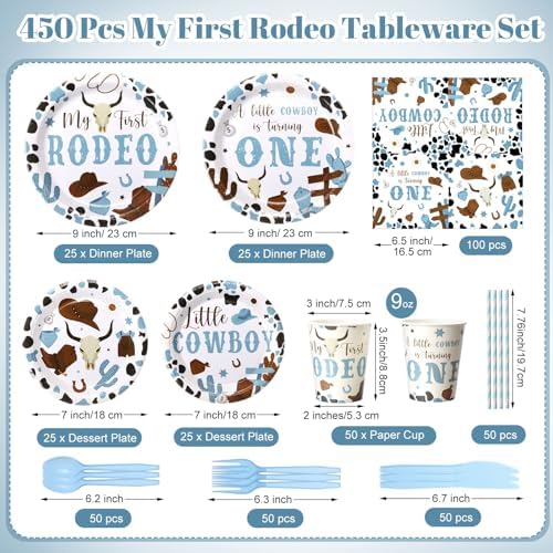 450 Pcs My First Rodeo Birthday Tableware Set, Serve 50, Blue - Image 2
