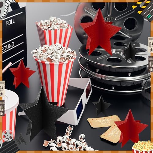 70 Pcs Red and Black Star Centerpieces for Men Women Black and Red Party Birthday Decorations 3D 2025 Graduation Decoration 3 Sizes 8" 5" 3" Film Show Theme Supplies Table Decor - Image 4