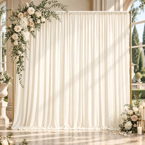 10x10FT Ivory Backdrop Curtains for Parties Wrinkle Free Drapes by EMHOLDBU
