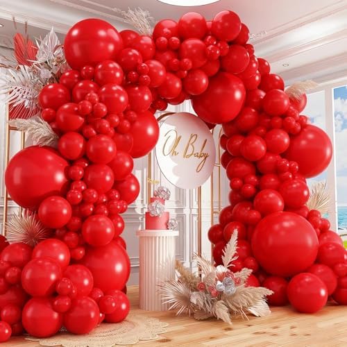 412pcs Red Balloons 18 12 10 5 Inch Red Balloon Garland Arch Kit Different Sizes Matte Latex Balloons for Baby Shower Birthday Wedding Party Decorations by PAXILE
