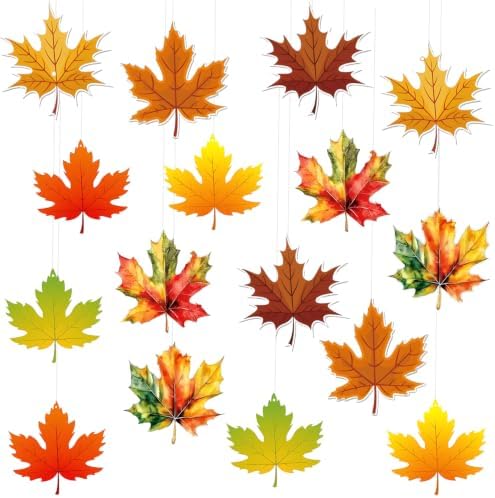 16Pcs Thanksgiving Hanging Swirl Set Party Decorations Autumn Theme Pumpkin Maple Leaf Turkey Orange Brown Red Party Supplies Sign by Unknown