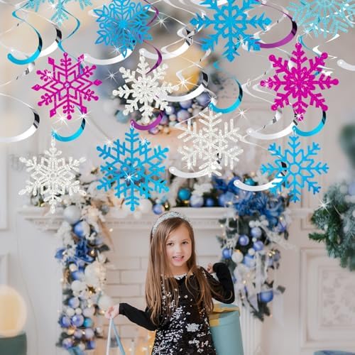Snowflake Decorations, Christmas Hanging Decor, 48 Glitter Snowflake Swirls - Image 2