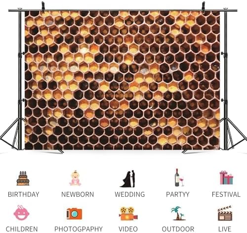 15x10ft Apiary Honeycomb Backdrop Bee Honey Nest Beehive Photography Background Bee Farm Honeymoon Girls Boys Happy Birthday Banner Decorations Newborn Baby Shower Portrait Photo Booth Prop - Image 3