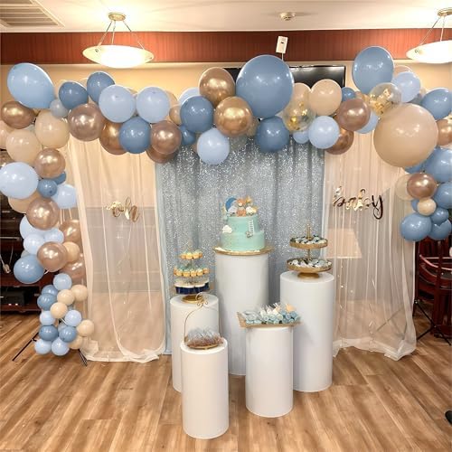 Dusty Blue Balloon Set, 60Pcs 12 Inch Slate Muted Baby Blue Fog Pastel Light Blue White Sand Balloon with Metallic Confetti Champagne Gold Balloons for Boy Birthday Party Baby Bridal Shower Decortaion - Image 6