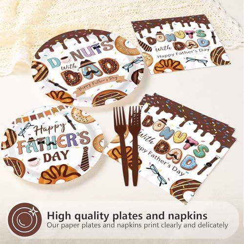 96 Pcs Donuts with Dad Decorations Fathers Day Plates，Serves 24 - Image 3