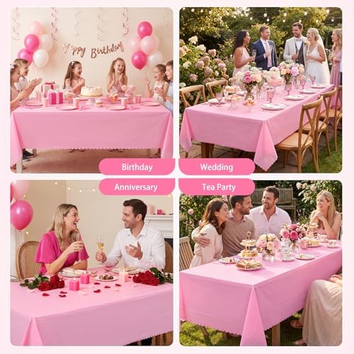 NatNarr 3 Pcs Plastic Pink Tablecloths, Scalloped Rectangle Table Cloths - Image 6