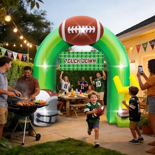 9FT Football Inflatable Arch Party Decoration Blow Up Helmet, Built in LED Lights Goal Post for Yard Giant Balloon Photo Prop for Gift Light Green - Image 2