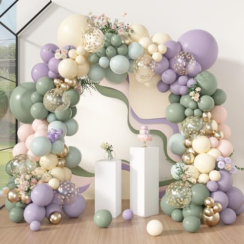 Amandir 173Pcs Dusty Green Purple Pink Balloon Arch Garland Kit by Amandir