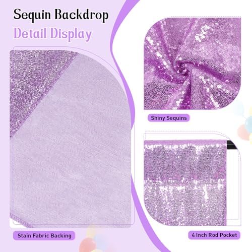 SquarePie 10x10ft Lavender Sequin Backdrop, High Density Non-Transparent Glitter Curtain for Photography, Birthday, Wedding Party Decorations, Thick Solid Background with 4" Rod Pocket, 1 Panel - Image 4