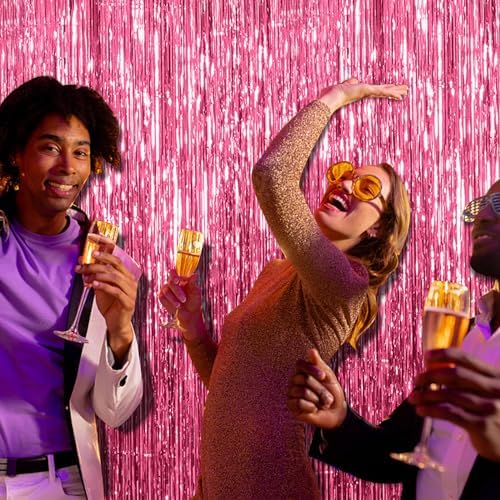 2 Pack Pink Backdrop Party Decorations Tinsel Curtain Party Backdrop Foil Fringe Birthday Decorations Photo Booth Streamer Backdrop Pink Theme Bachelorette Graduation Decor - Image 4