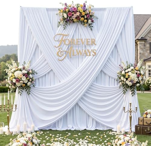 12ft x 10ft White Backdrop Curtains for Parties, Wrinkle Free 2 Panels Photo Backdrop Drapes Back Drop Cloth for Wedding Birthday Photography Background Decor by CO-AVE