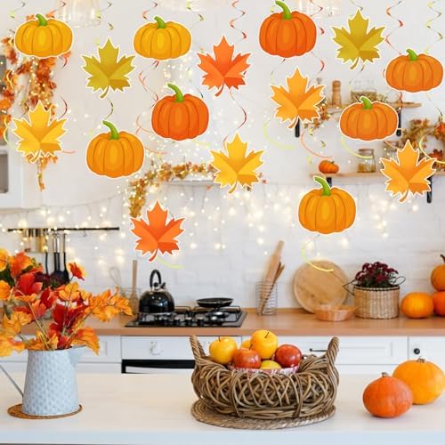 36pcs Thanksgiving Fall Pumpkin Maple Leaf Hanging Swirls Decorations,Autumn Fall Thanksgiving Hanging Swirls Streamers Ceiling Swirl for Fall Home Classroom Harvest Party Decorations - Image 5