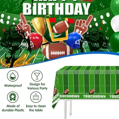 Football Birthday Decorations For Men,Happy Birthday Backdrop,Banner Balloons,Table Cloth,Paper pom poms Party Supplies for Boys - Image 6