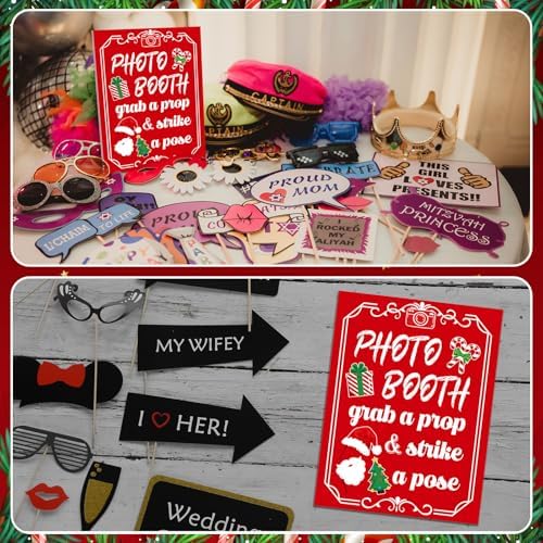 Briwooody Christmas Photo Booth Sign with Stand Retro Background Table - Image 5