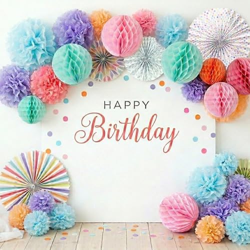 PapaKit 26pc Deluxe Large Multicolor Party Decoration Set - Vibrant Tissue Paper Pom Poms, Honeycomb Balls & Hanging Paper Fans Backdrop - Festive Decor for Birthday, Baby Shower, Fiesta & Photo Booth - Image 6