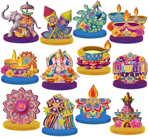 Wesiti 12 Pcs Diwali Table Decorations for Home, Wooden Diwali Centerpiece by Unteilti