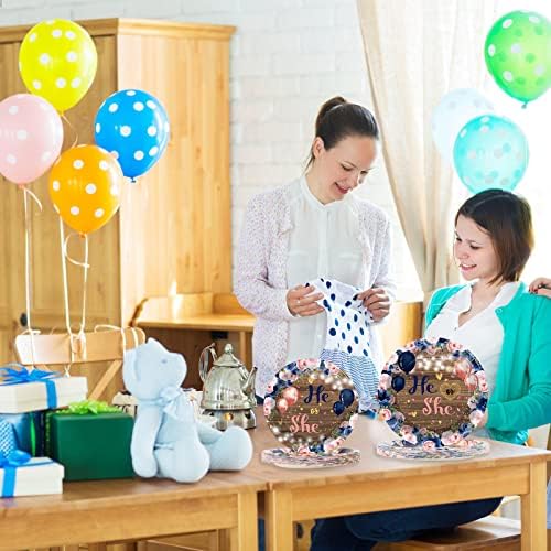 Wiooffen 96 Pcs Gender Reveal Party Decorations Supplies He or She Tableware Set Shower Dessert Plates Napkins Forks for 24 Guests Party Favors - Image 7
