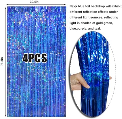 4 Packs Blue Foil Fringe Curtain, Navy Blue Metallic Tinsel Backdrop for Birthday, Wedding, Baby Shower, Bachelorette, Graduation, Galaxy Space Party Decorations Supplies - Image 6